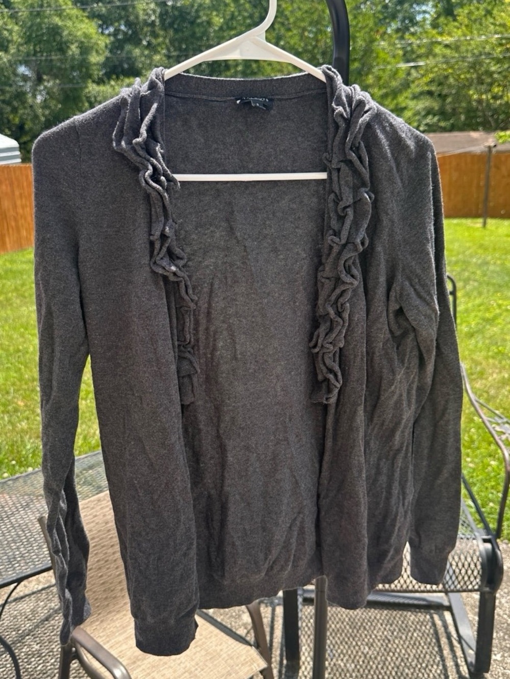Talbots Grey Ruffled Cardigan Sweater S